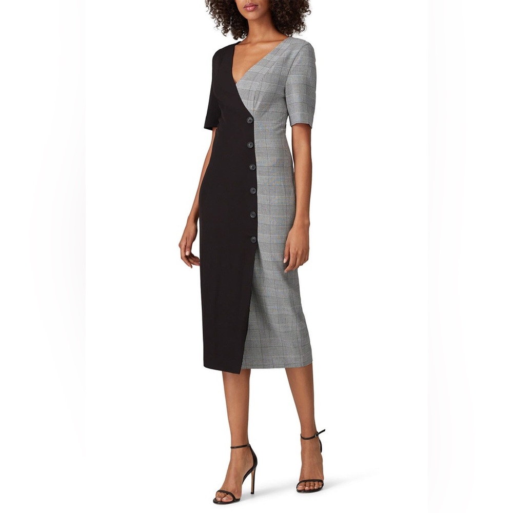 Fame & Partners Everly Button Front Black & Plaid‎ Midi Dress Size 6